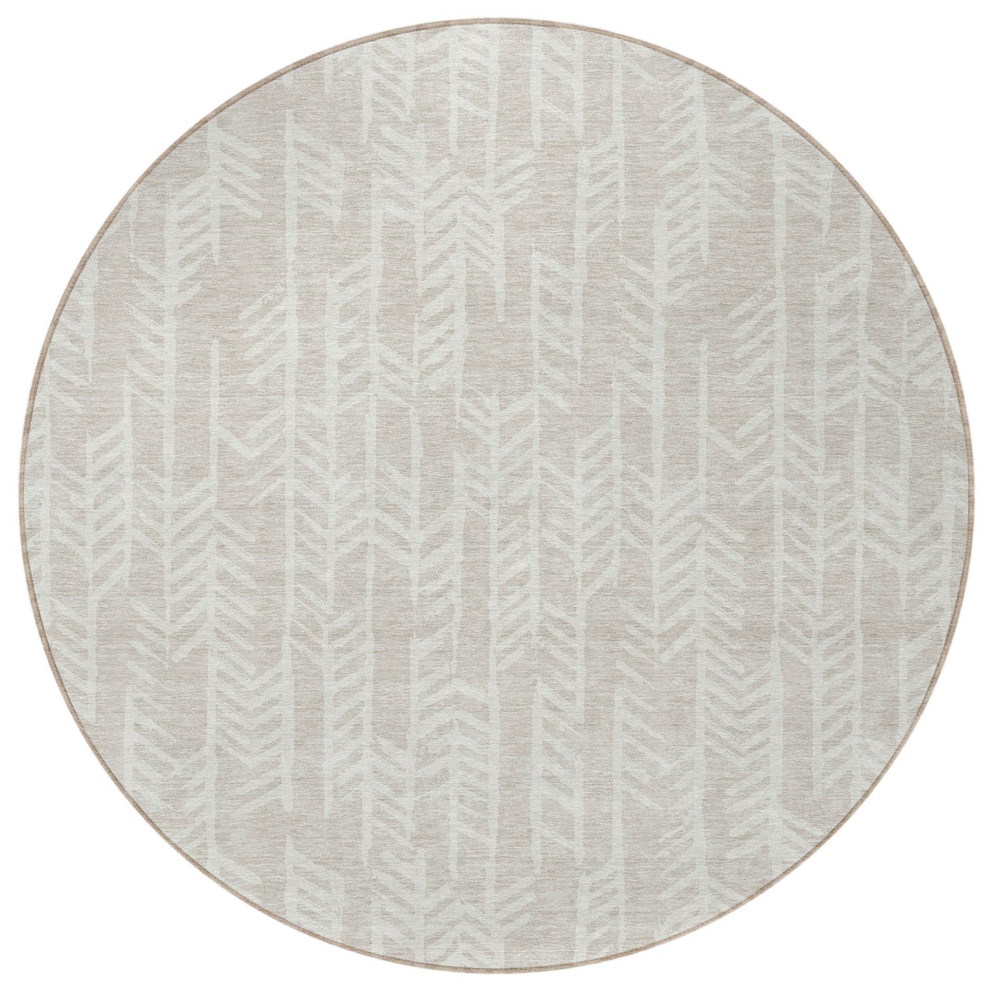 Tabselect Home Line 8' Beige And Ivory Round Tribal Washable Indoor Outdoor Area Rug