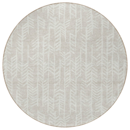 Tabselect Home Line 8' Beige And Ivory Round Tribal Washable Indoor Outdoor Area Rug