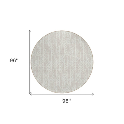 Tabselect Home Line 8' Beige And Ivory Round Tribal Washable Indoor Outdoor Area Rug