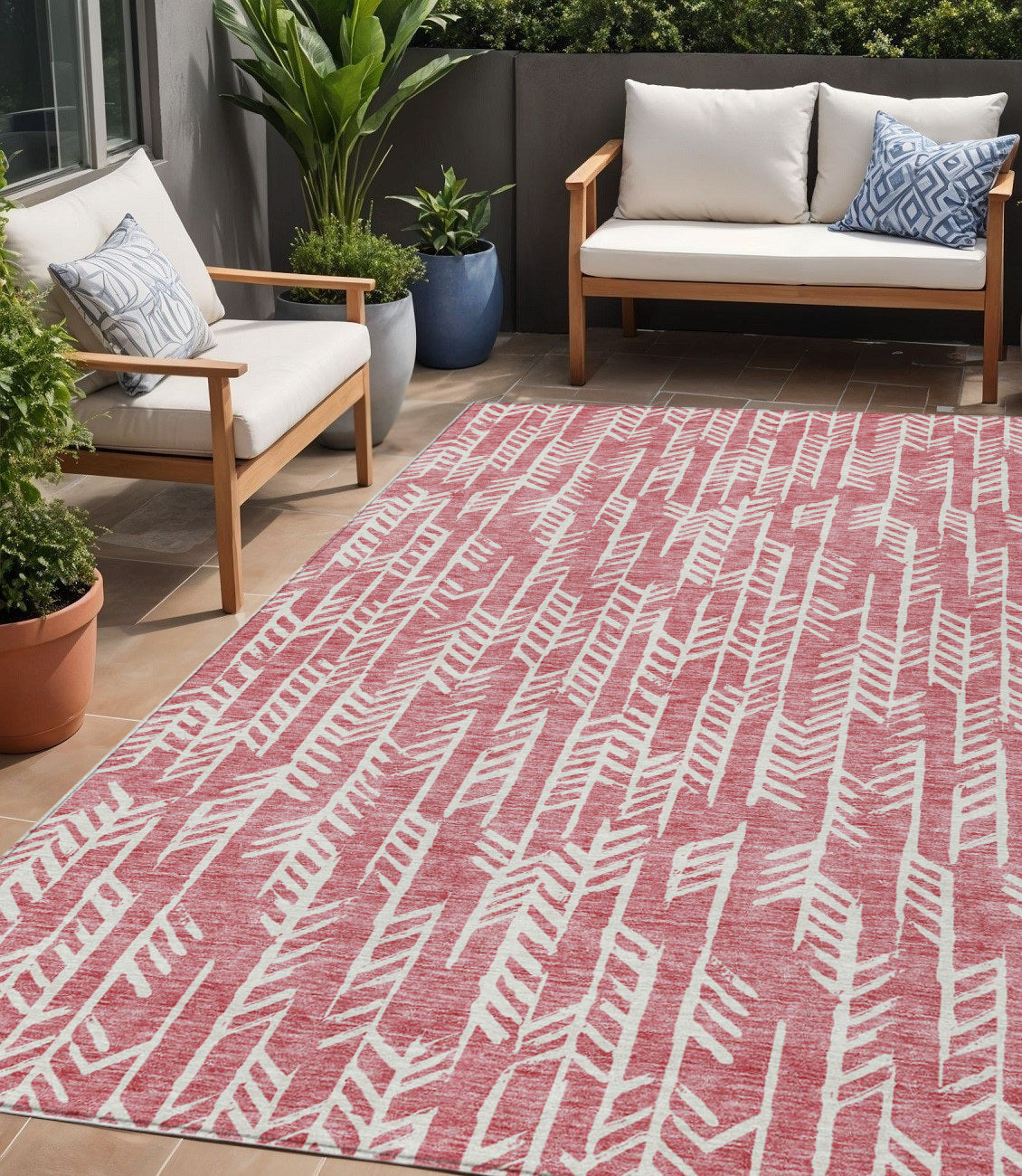 Tabselect Home Line 5' X 8' Blush And Ivory Tribal Washable Indoor Outdoor Area Rug