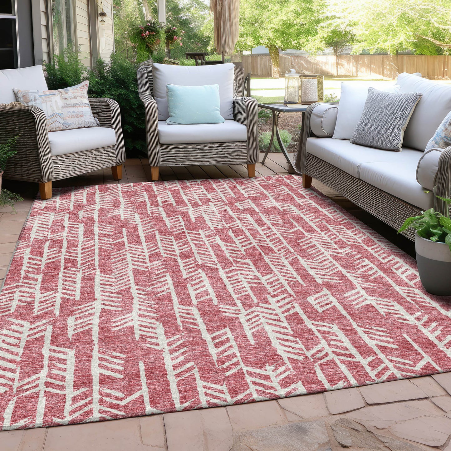 Tabselect Home Line 5' X 8' Blush And Ivory Tribal Washable Indoor Outdoor Area Rug