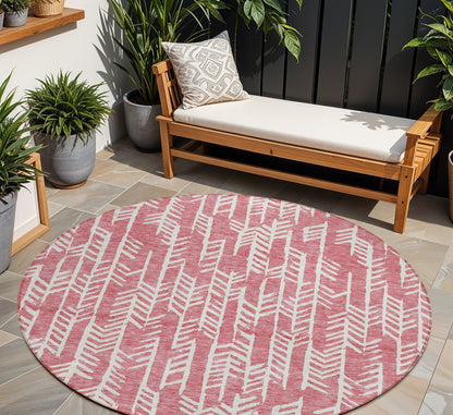 Tabselect Home Line 8' Blush And Ivory Round Tribal Washable Indoor Outdoor Area Rug