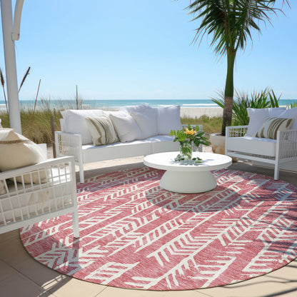 Tabselect Home Line 8' Blush And Ivory Round Tribal Washable Indoor Outdoor Area Rug