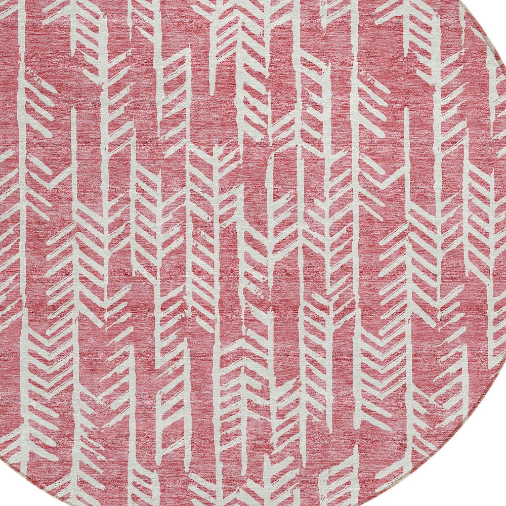Tabselect Home Line 8' Blush And Ivory Round Tribal Washable Indoor Outdoor Area Rug