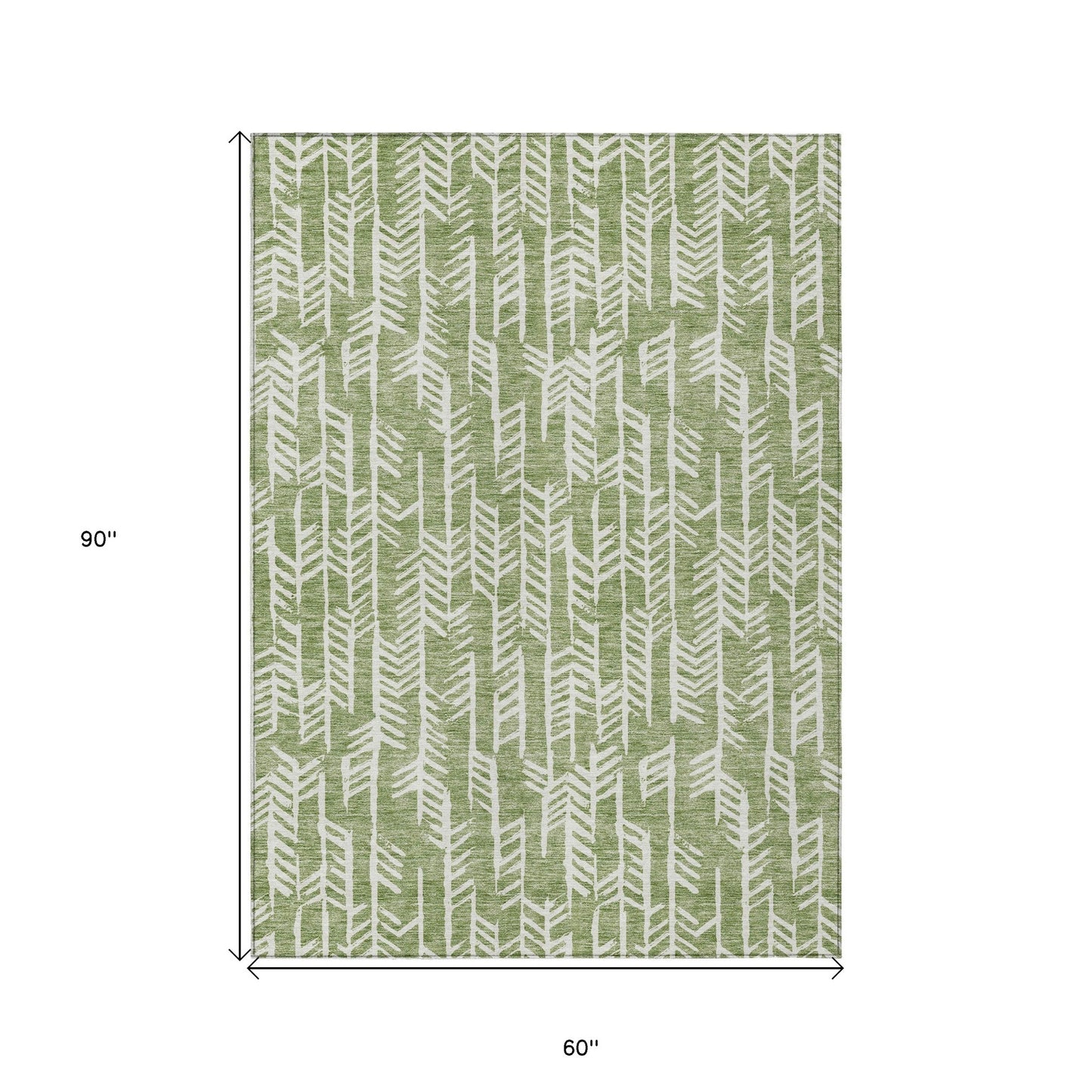 Tabselect Home Line 5' X 8' Green And Ivory Tribal Washable Indoor Outdoor Area Rug