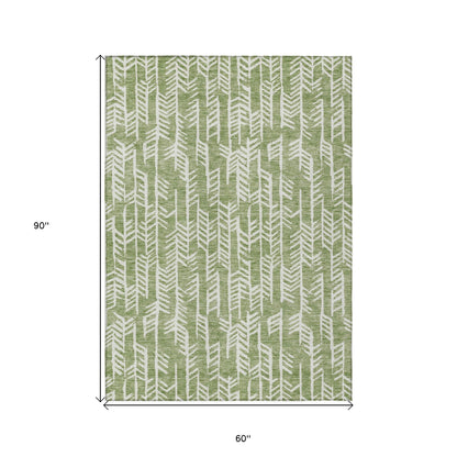 Tabselect Home Line 5' X 8' Green And Ivory Tribal Washable Indoor Outdoor Area Rug