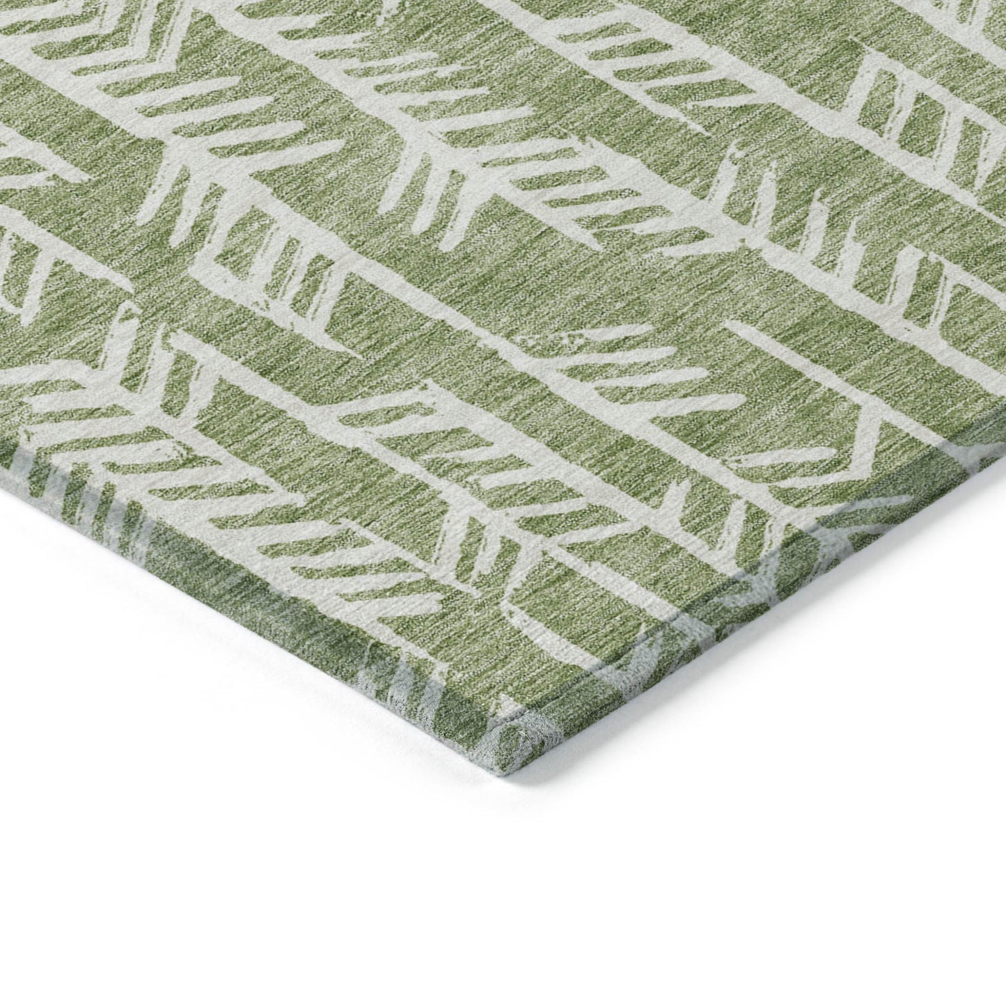 Tabselect Home Line 5' X 8' Green And Ivory Tribal Washable Indoor Outdoor Area Rug