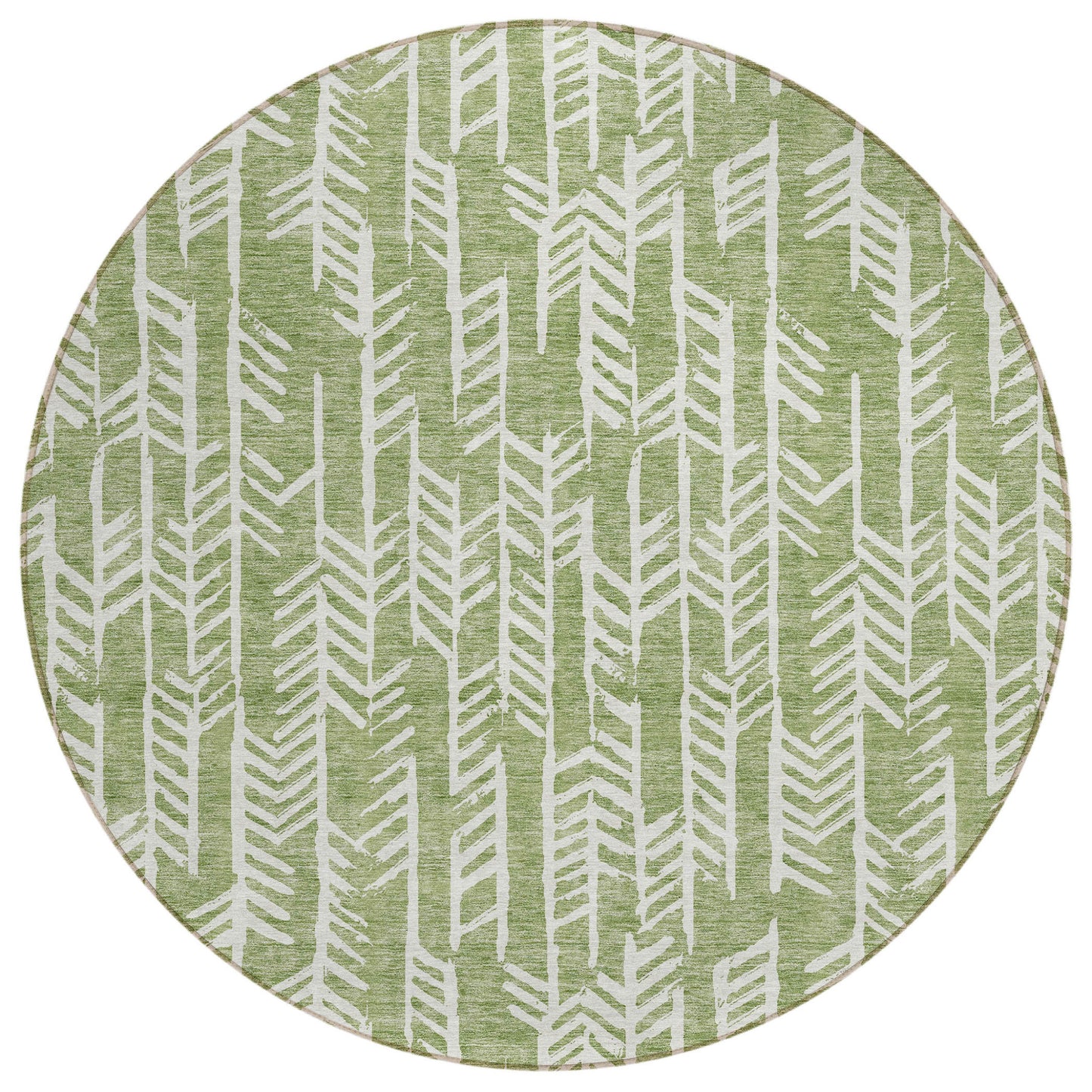 Tabselect Home Line 8' Green And Ivory Round Tribal Washable Indoor Outdoor Area Rug