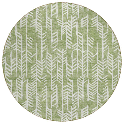 Tabselect Home Line 8' Green And Ivory Round Tribal Washable Indoor Outdoor Area Rug