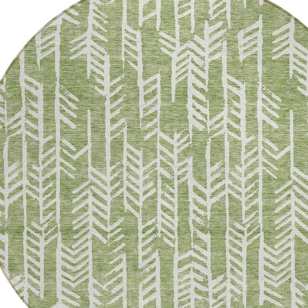 Tabselect Home Line 8' Green And Ivory Round Tribal Washable Indoor Outdoor Area Rug