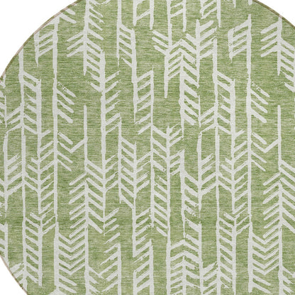 Tabselect Home Line 8' Green And Ivory Round Tribal Washable Indoor Outdoor Area Rug