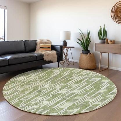 Tabselect Home Line 8' Green And Ivory Round Tribal Washable Indoor Outdoor Area Rug