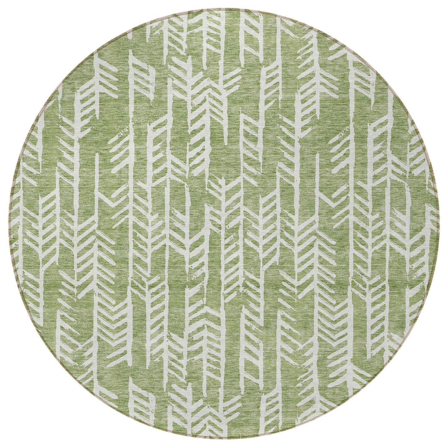 Tabselect Home Line 8' Green And Ivory Round Tribal Washable Indoor Outdoor Area Rug