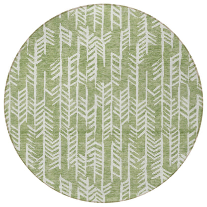 Tabselect Home Line 8' Green And Ivory Round Tribal Washable Indoor Outdoor Area Rug