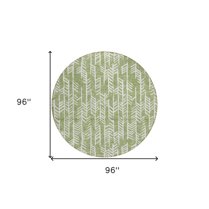 Tabselect Home Line 8' Green And Ivory Round Tribal Washable Indoor Outdoor Area Rug