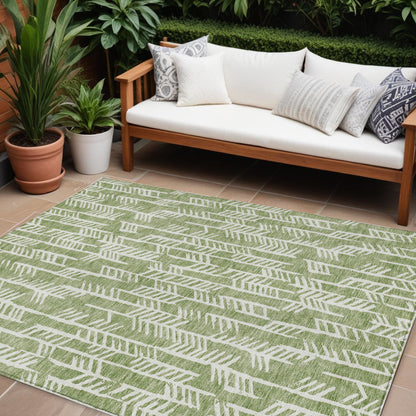 Tabselect Home Line 8' X 10' Green And Ivory Tribal Washable Indoor Outdoor Area Rug
