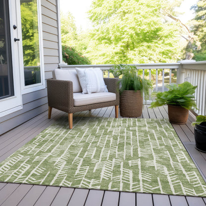 Tabselect Home Line 8' X 10' Green And Ivory Tribal Washable Indoor Outdoor Area Rug