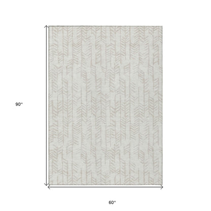 Tabselect Home Line 5' X 8' Ivory And Beige Tribal Washable Indoor Outdoor Area Rug