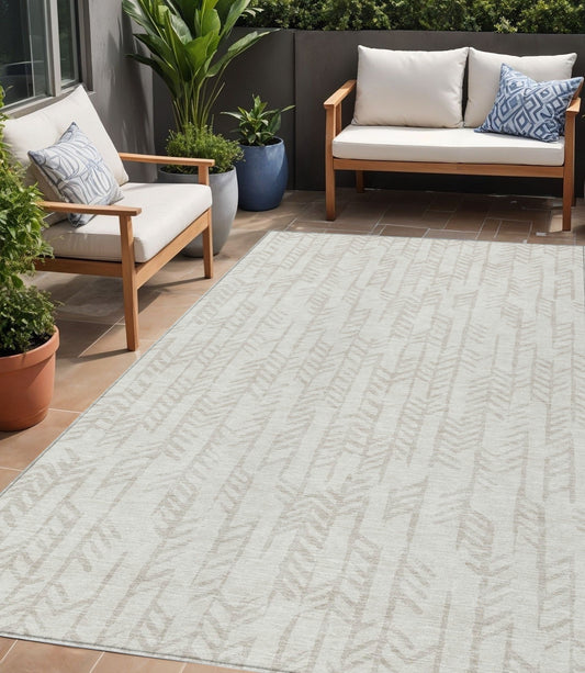 Tabselect Home Line 5' X 8' Ivory And Beige Tribal Washable Indoor Outdoor Area Rug