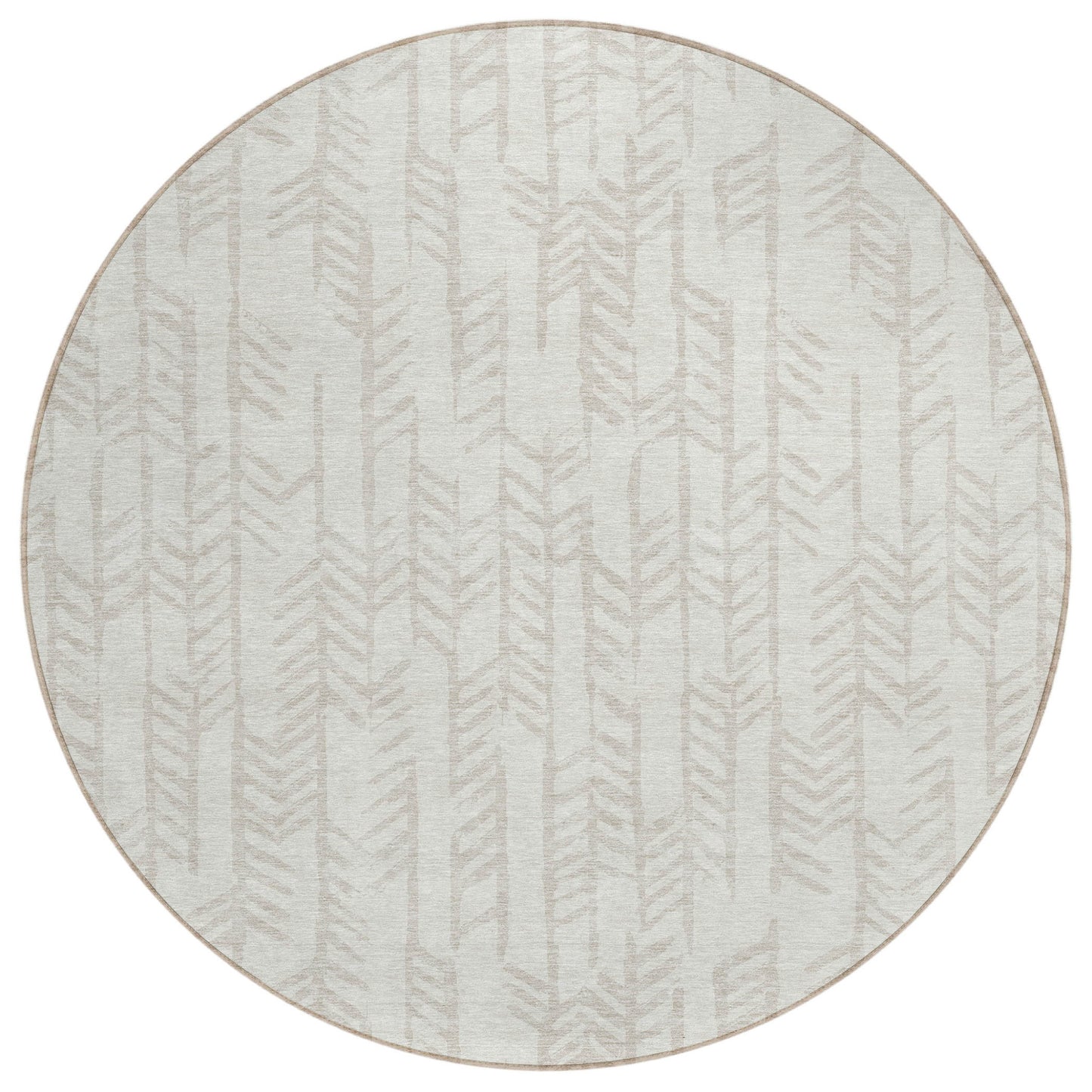 Tabselect Home Line 8' Ivory And Beige Round Tribal Washable Indoor Outdoor Area Rug