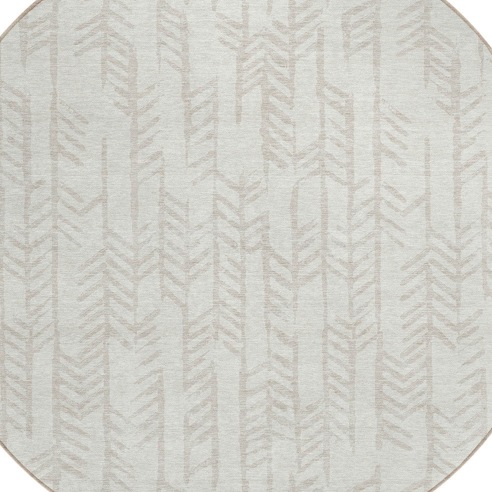 Tabselect Home Line 8' Ivory And Beige Round Tribal Washable Indoor Outdoor Area Rug