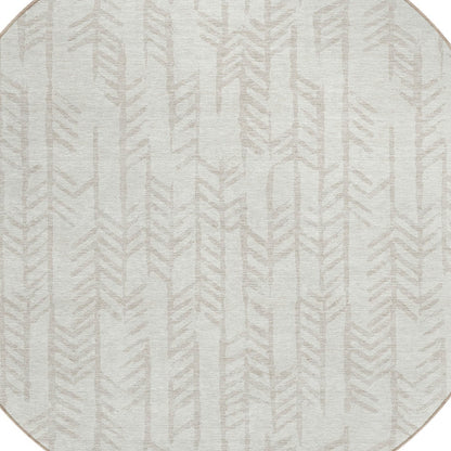 Tabselect Home Line 8' Ivory And Beige Round Tribal Washable Indoor Outdoor Area Rug