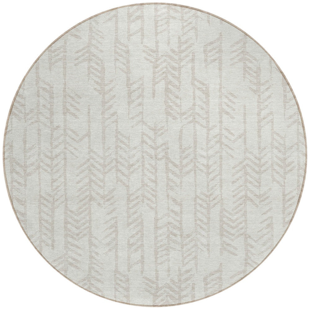 Tabselect Home Line 8' Ivory And Beige Round Tribal Washable Indoor Outdoor Area Rug