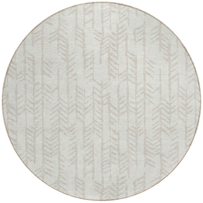 Tabselect Home Line 8' Ivory And Beige Round Tribal Washable Indoor Outdoor Area Rug