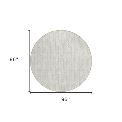 Tabselect Home Line 8' Ivory And Beige Round Tribal Washable Indoor Outdoor Area Rug