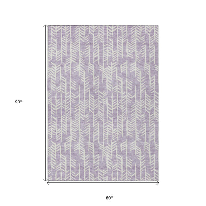 Tabselect Home Line 5' X 8' Lavender And Ivory Tribal Washable Indoor Outdoor Area Rug