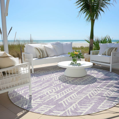 Tabselect Home Line 8' Lavender And Ivory Round Tribal Washable Indoor Outdoor Area Rug