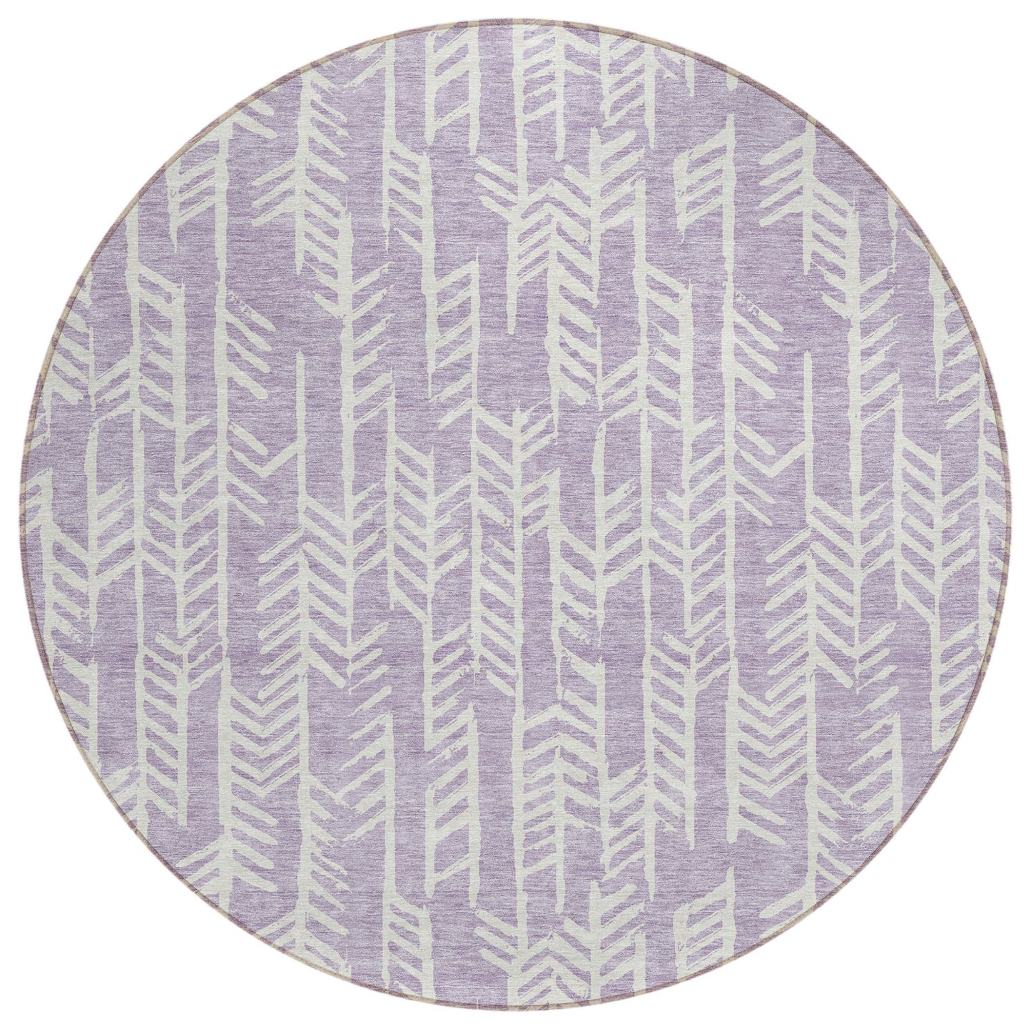 Tabselect Home Line 8' Lavender And Ivory Round Tribal Washable Indoor Outdoor Area Rug