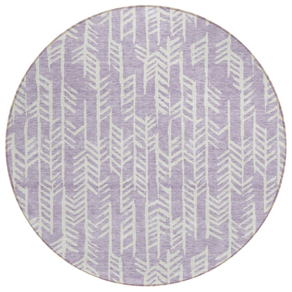 Tabselect Home Line 8' Lavender And Ivory Round Tribal Washable Indoor Outdoor Area Rug