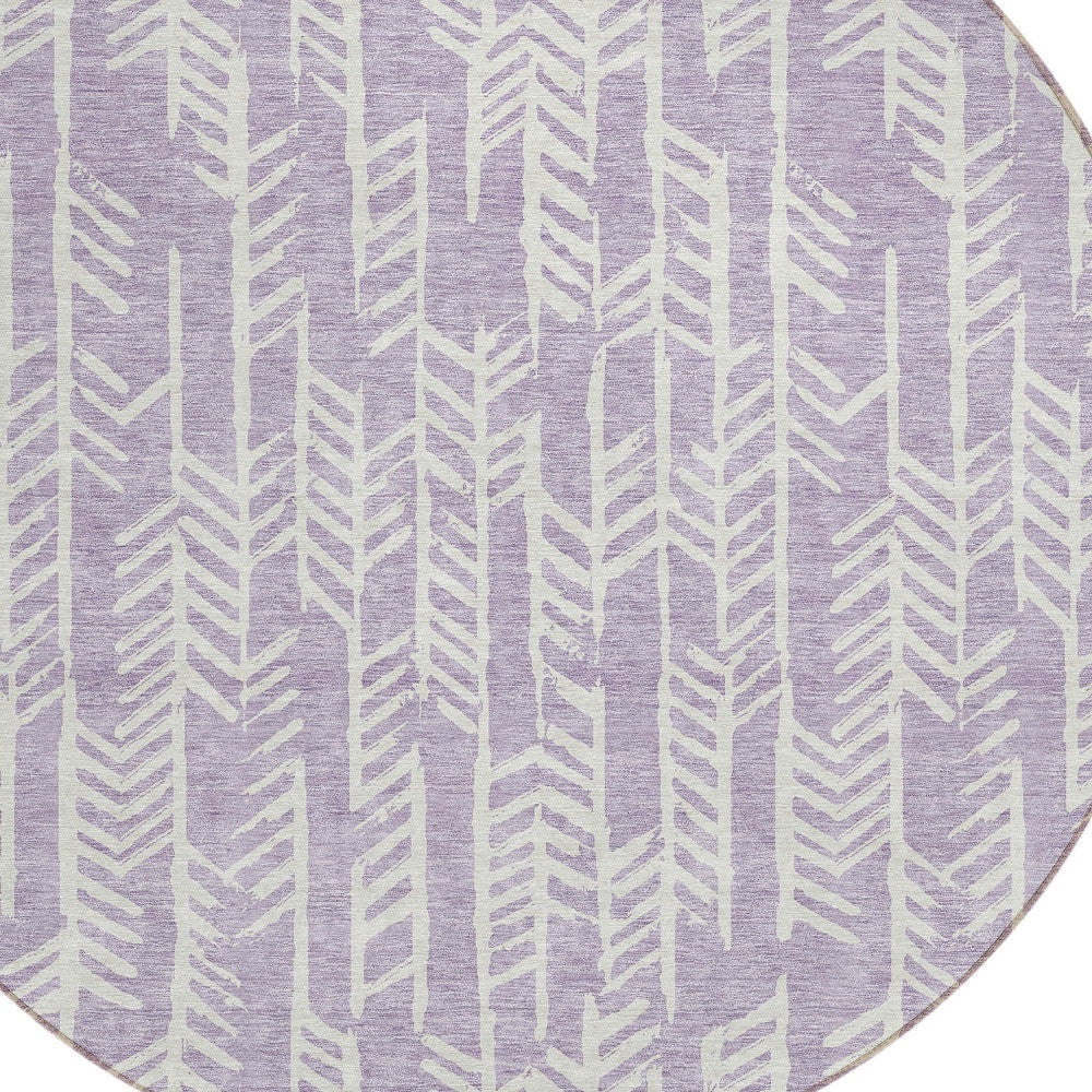 Tabselect Home Line 8' Lavender And Ivory Round Tribal Washable Indoor Outdoor Area Rug
