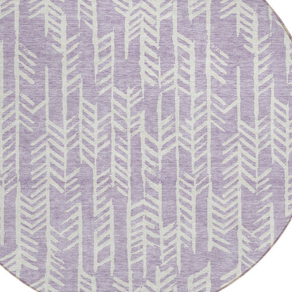 Tabselect Home Line 8' Lavender And Ivory Round Tribal Washable Indoor Outdoor Area Rug