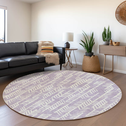 Tabselect Home Line 8' Lavender And Ivory Round Tribal Washable Indoor Outdoor Area Rug