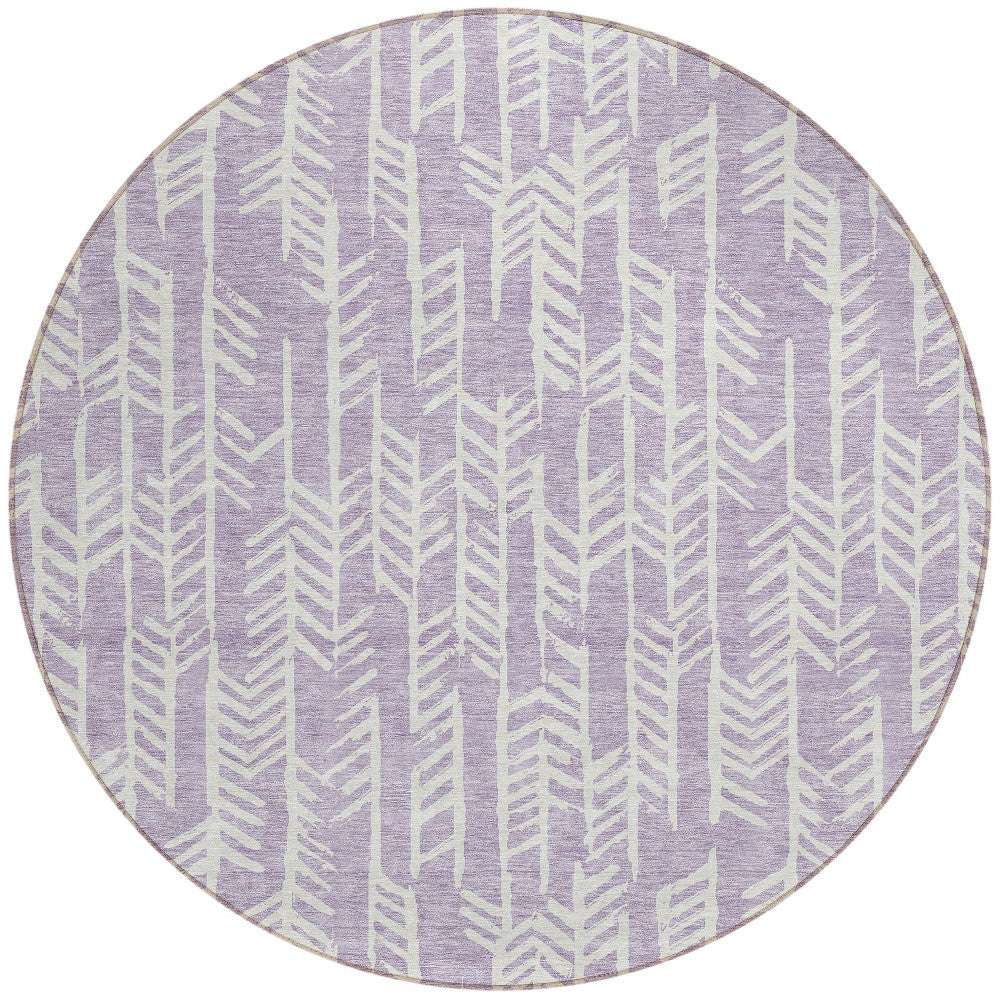 Tabselect Home Line 8' Lavender And Ivory Round Tribal Washable Indoor Outdoor Area Rug