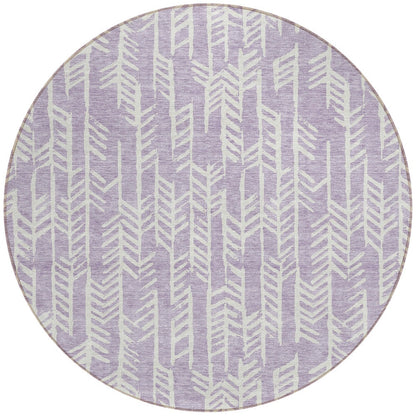 Tabselect Home Line 8' Lavender And Ivory Round Tribal Washable Indoor Outdoor Area Rug