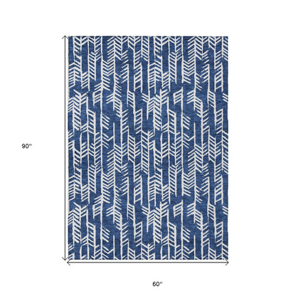 Tabselect Home Line 5' X 8' Navy Blue And Ivory Tribal Washable Indoor Outdoor Area Rug