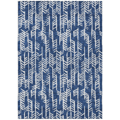 Tabselect Home Line 5' X 8' Navy Blue And Ivory Tribal Washable Indoor Outdoor Area Rug