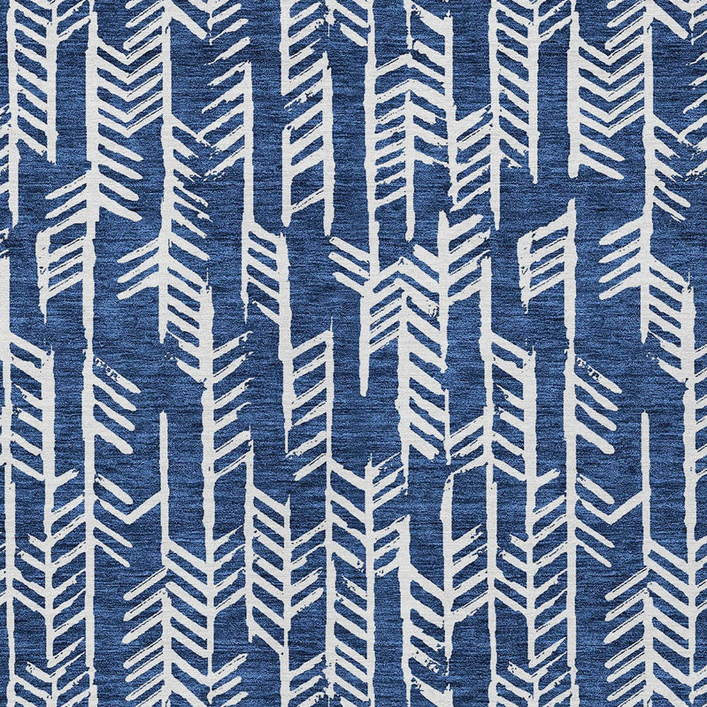 Tabselect Home Line 5' X 8' Navy Blue And Ivory Tribal Washable Indoor Outdoor Area Rug