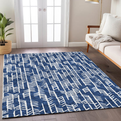 Tabselect Home Line 5' X 8' Navy Blue And Ivory Tribal Washable Indoor Outdoor Area Rug