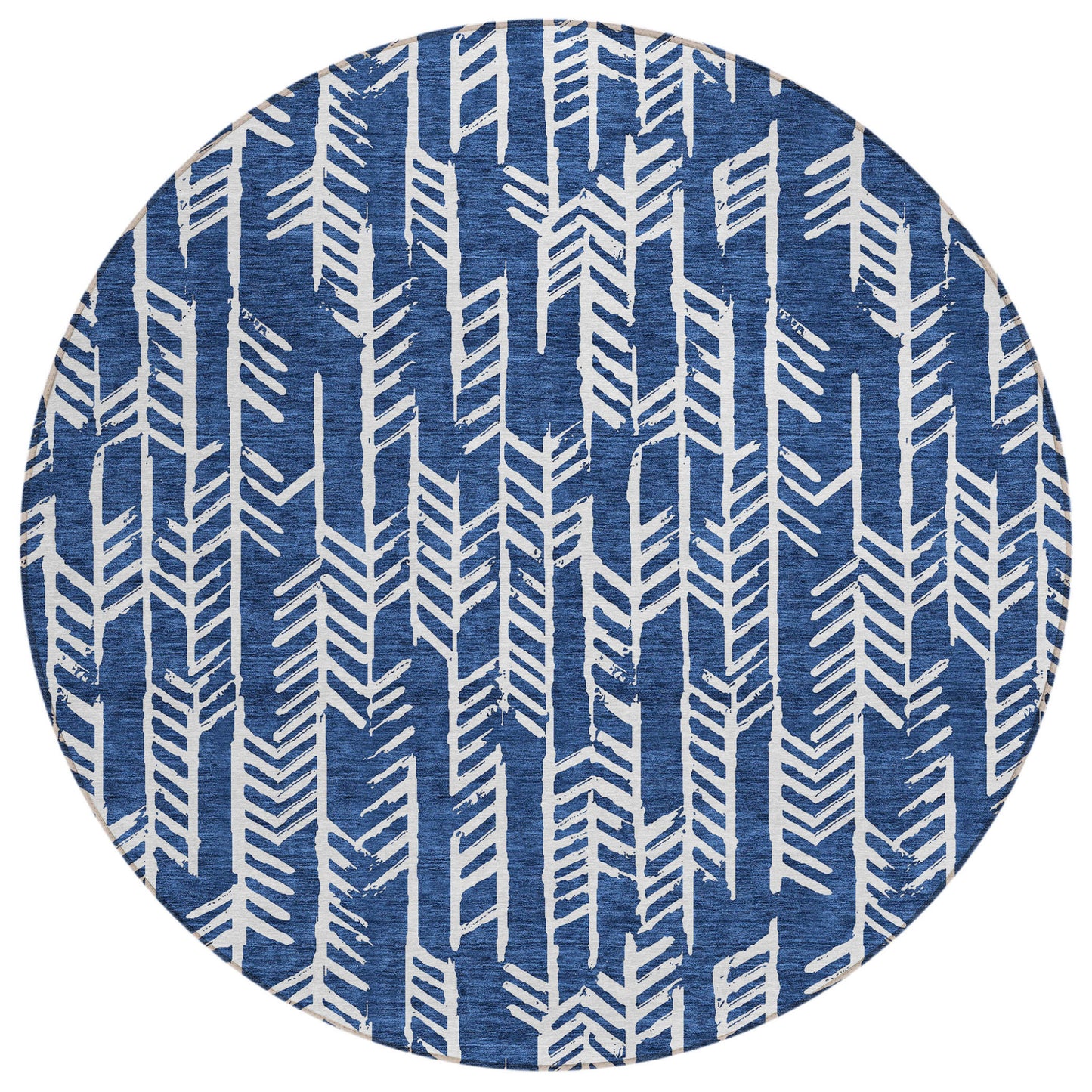 Tabselect Home Line 8' Navy Blue And Ivory Round Tribal Washable Indoor Outdoor Area Rug