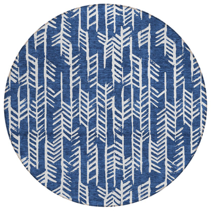 Tabselect Home Line 8' Navy Blue And Ivory Round Tribal Washable Indoor Outdoor Area Rug