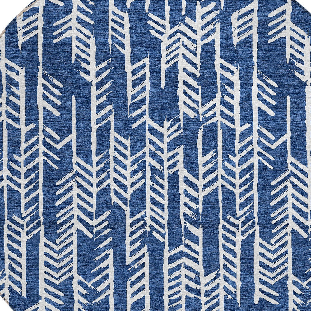 Tabselect Home Line 8' Navy Blue And Ivory Round Tribal Washable Indoor Outdoor Area Rug