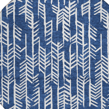 Tabselect Home Line 8' Navy Blue And Ivory Round Tribal Washable Indoor Outdoor Area Rug