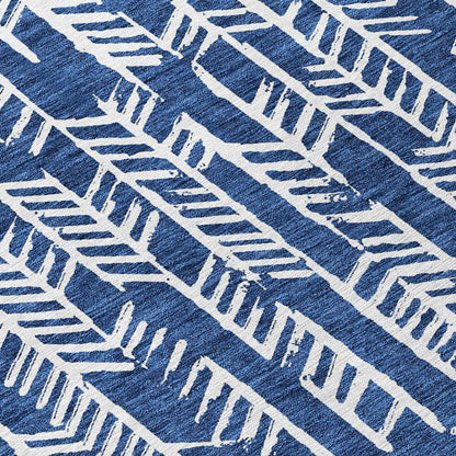 Tabselect Home Line 8' Navy Blue And Ivory Round Tribal Washable Indoor Outdoor Area Rug