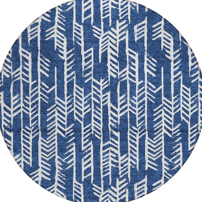 Tabselect Home Line 8' Navy Blue And Ivory Round Tribal Washable Indoor Outdoor Area Rug