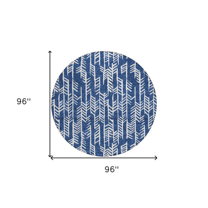 Tabselect Home Line 8' Navy Blue And Ivory Round Tribal Washable Indoor Outdoor Area Rug