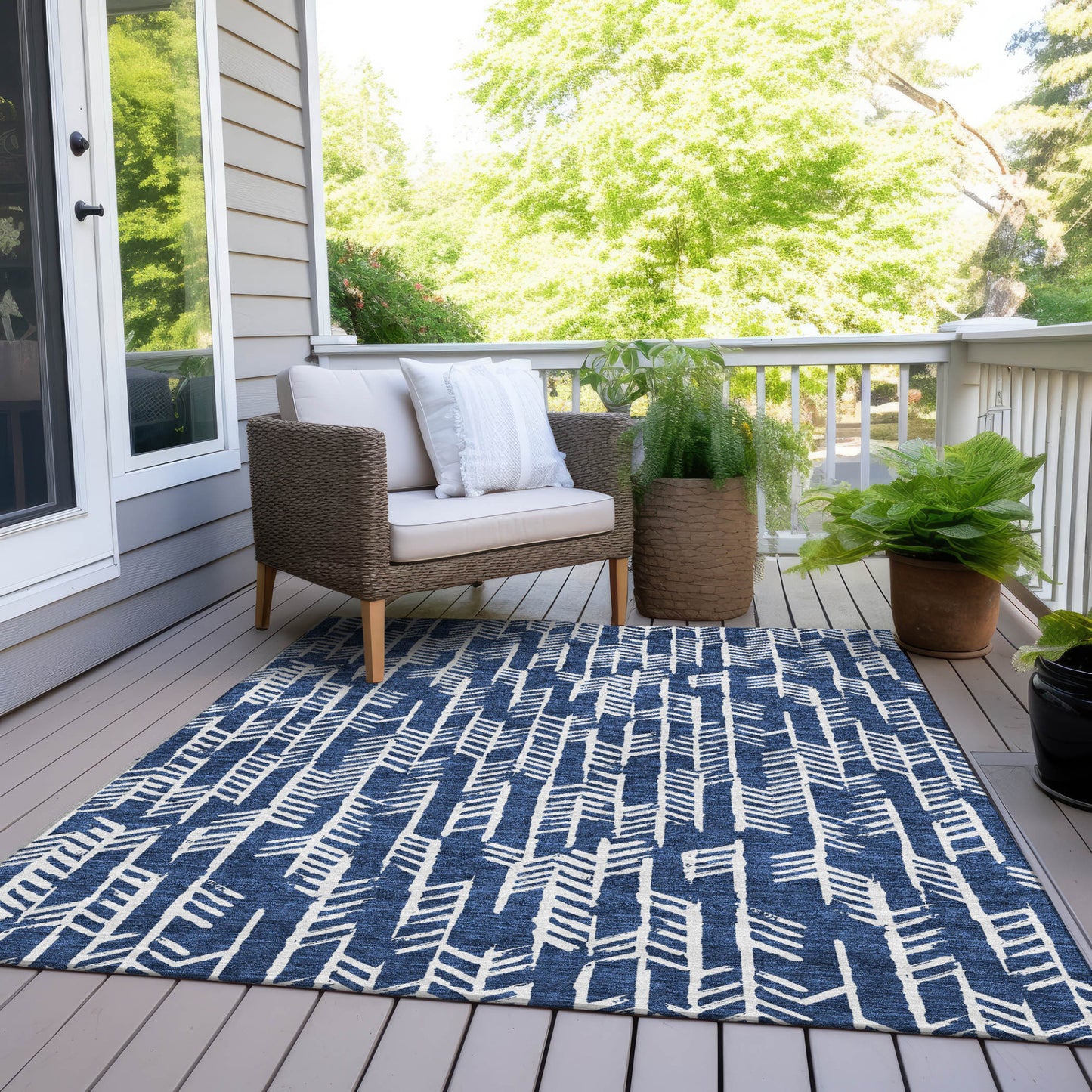 Tabselect Home Line 8' X 10' Navy Blue And Ivory Tribal Washable Indoor Outdoor Area Rug